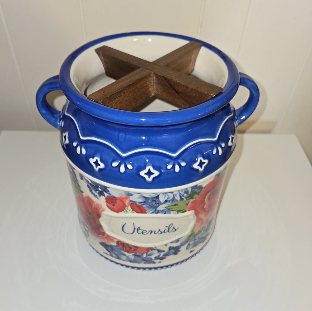 Pioneer Woman Stoneware Heritage Floral Utensil Holder - Picture 6 of 8
